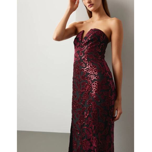 Dress the Population Black Floral Strapless Gown XS Bustier Sequin Designer $400 - Picture 4 of 13